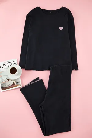 Trendyol Marineblaues, Geripptes, Bedrucktes Strick-pyjama-set für Damen - 4XL