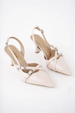 Muggo Michelle Garantierte Schuhe Aus Lackleder Mit Offenem Rücken, Gürteldetail, Zwei Riemen Und Absatz für Damen - 40