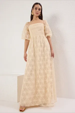 Trendyol Langes Abendkleid In A-linie Mit Blumenfutter In Lachsfarben, Abschlussballkleid für Damen - 36
