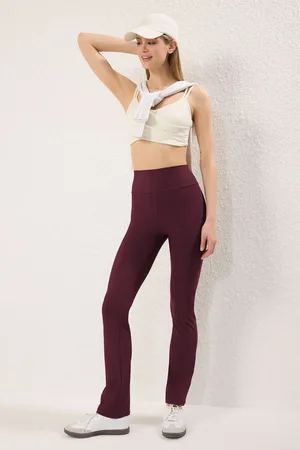 Trendyol Burgunderrote, Durchgehend Gerade Geschnittene Gestrickte Sportleggings für Damen - S