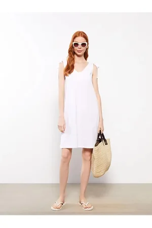 LC Waikiki Einfarbiges Ärmelloses Strandkleid Mit V-ausschnitt für Damen - S