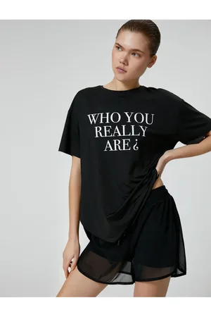 Koton Übergroßes Sport-t-shirt Mit Slogan-aufdruck, Rundhalsausschnitt, Kurze Ärmel für Damen - S