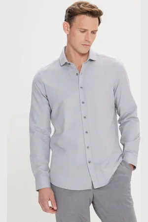 Altınyıldız Classics Graues Slim Fit-hemd Aus Baumwoll-dobby – Klassischer Kragen für Herren - L