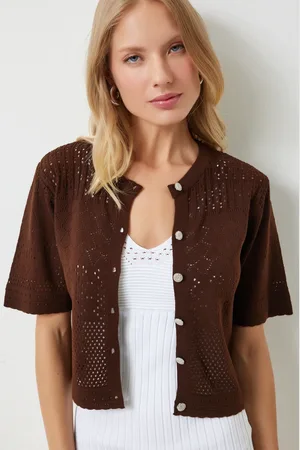 Happiness istanbul Braune Strickjacke Mit Durchbrochenem Muster - für Damen - S/M