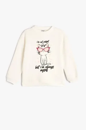 Koton Sweatshirt Mit Katzenmuster, Langärmelig, Rundhalsausschnitt, Erhöht für Damen - 7–8 Jahre