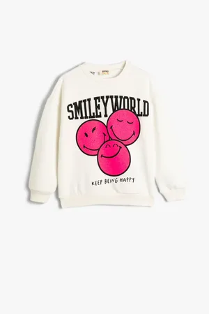 Koton Smileyworld® Sweatshirt, Lizenziert, Erhöhter, Langärmliger Rundhalsausschnitt für Damen - 4–6 Jahre