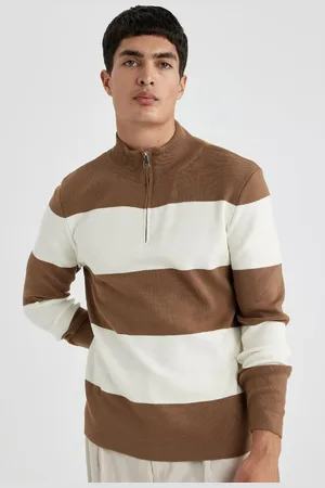 DeFacto Standard Fit Regular Cut Gestreifter Strickpullover Mit Stehkragen Und Reißverschluss A9518ax23wn für Herren - 2XL