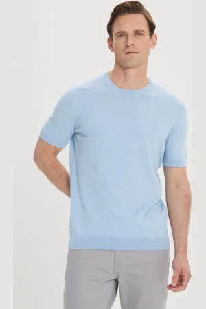 Altınyıldız Classics Blaues T-shirt Mit Standard-passform, Normaler Passform, 100 % Baumwolle, Rundhalsausschnitt für Herren - L