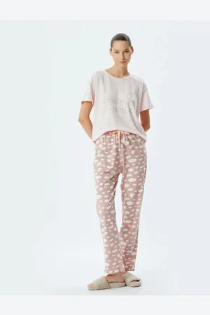 Koton Bequeme Passform Aus Baumwolle – Pyjama-set Aus Strick Mit Wolken-print für Damen - M