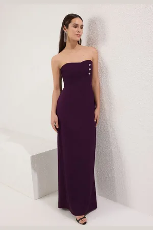 Trendyol Detailliertes, Steinernes Accessoire Mit Pflaumenfarbenem, Trägerlosem Abendkleid für Damen - 38