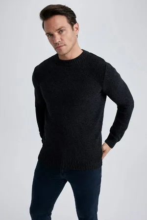 DeFacto Standard-passform, Normaler Schnitt, Strukturierter Strickpullover Mit Rundhalsausschnitt A5183ax23wn für Herren - S