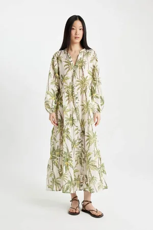 DeFacto Gemustertes Langärmliges Maxi-strandkleid-fall In Love B5790ax24sm für Damen - L