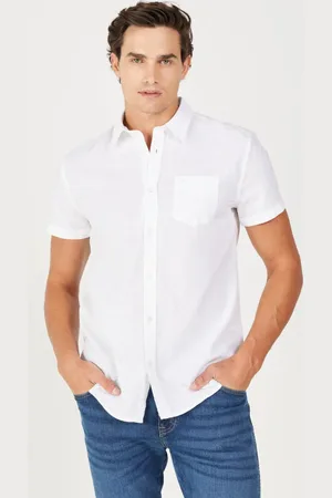 Wrangler Regular Fit Normal Geschnittenes Kurzärmliges Leinenhemd Mit Knopfkragen für Herren - L