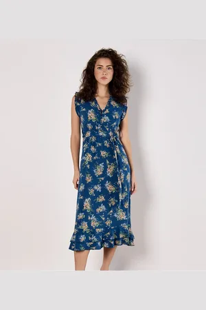 Apricot Geblümtes Midikleid für Damen - M