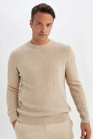 DeFacto Marineblauer Standard-fit-jacquard-strickpullover Mit Normaler Passform Und Rundhalsausschnitt A5234ax24wn für Herren - 3XL