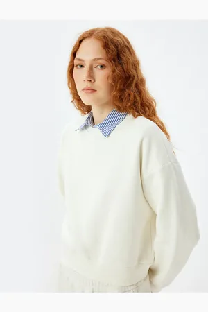 Koton Basic-sweatshirt Aus Baumwolle Mit Dreifädigem, Erhabenem Rundhalsausschnitt für Damen - XL