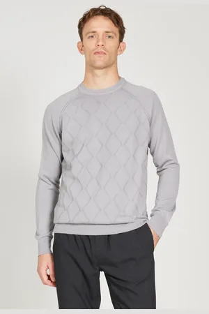 Altınyıldız Classics Grauer Jacquard-strickpullover Aus Melange-wolle Mit Normaler Passform Und Rundhalsausschnitt für Herren - 2XL