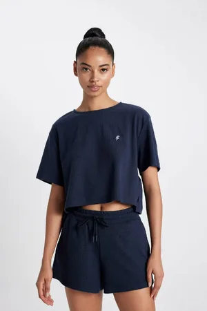 DeFacto Fit Cropped Fit Rundhalsausschnitt Sportler Rib Kurzarm T-shirt A9916ax24sm für Damen - L