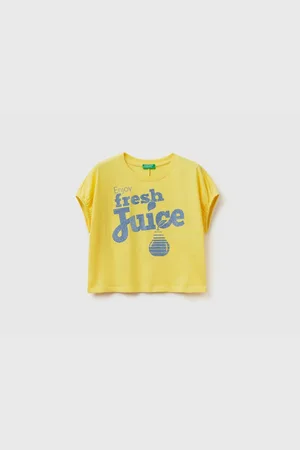 Benetton Gelbes T-shirt Mit Slogan-print Für Mädchen für Damen - 6–7 Jahre