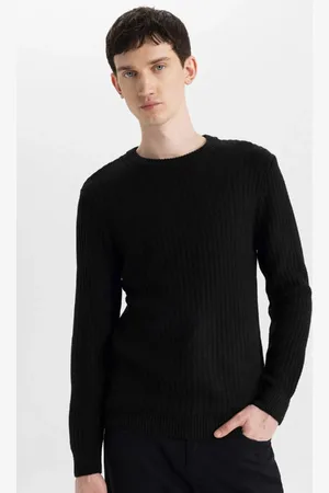 DeFacto Standard-passform, Normaler Schnitt, Rundhalsausschnitt, Jacquard-strickpullover, A5234ax24wn für Herren - S