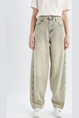 DeFacto High Waist Baggy Fit Lange Jeans Washed Pants für Damen - 40