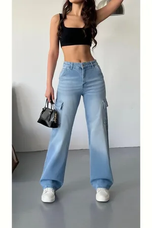 BİKELİFE Vintage-cargohose Mit Hohem Bund Und Weitem Bein Mit Verblasstem Effekt für Damen - 38