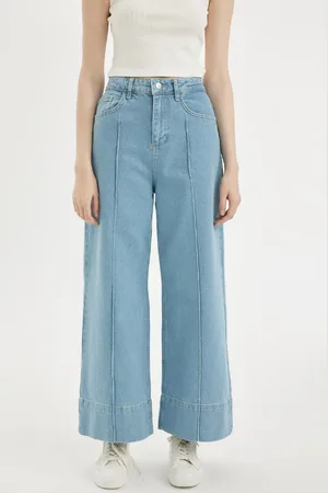 DeFacto Knöchellange, Kurze Jeans Mit Hoher Taille – Weites Bein, Verwaschene Hose für Damen - 34