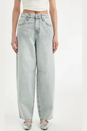 DeFacto High Waist Baggy Fit Lange Jeans Verwaschene Hose D0192ax24hs für Damen - 42