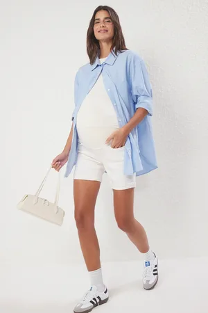 Trendyol Ecrufarbene Umstands-jeansshorts Mit Hoher Taille Und Bauchmuskeln für Damen - 38