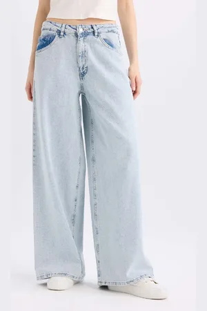 DeFacto Palazzo High Waist Long Jean Washed Hose für Damen - 34