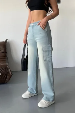BİKELİFE Vintage-cargohose Mit Hohem Bund Und Weitem Bein Mit Verblasstem Effekt für Damen - 36