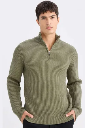 DeFacto Standard-passform, Normaler Schnitt, Stehkragen, Reißverschluss, Einfacher Strickpullover B0578ax24wn für Herren - 2XL
