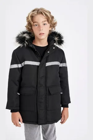 DeFacto Jungen-parka – Abnehmbare Kapuze, Plüschfutter, Kunstpelzkragen für Herren - 5–6 Jahre