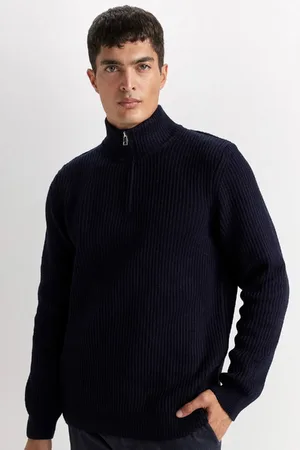 DeFacto Standard-passform, Normaler Schnitt, Stehkragen, Reißverschluss, Einfacher Strickpullover B0578ax24wn für Herren - XL