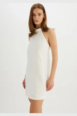 DeFacto A-linie Neckholder-krepp-ärmelloses Weißes Mini-abendkleid D4115ax24hs für Damen - 38