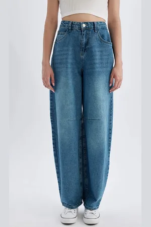 DeFacto Baggy Fit High Waist Long Wash Jeanshose D0846ax24sm für Damen - 40