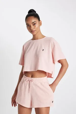 DeFacto Fit Cropped Fit Rundhalsausschnitt Sportler Rib Kurzarm T-shirt A9916ax24sm für Damen - S