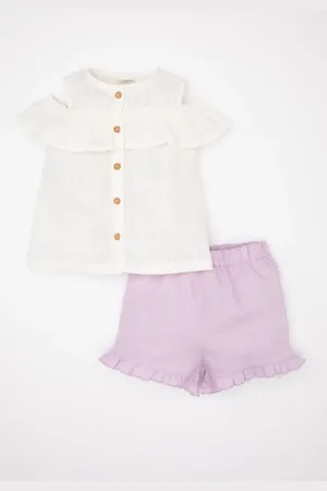DeFacto 2-teiliges Set Aus Ausgestellter Popeline-bluse Und Rüschen-shorts Für Babys – C9522a524sm für Damen - 9–12 Monate