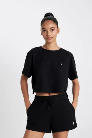 DeFacto Fit Cropped Fit Rundhalsausschnitt Sportler Rib Kurzarm T-shirt A9916ax24sm für Damen - XS