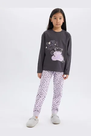 DeFacto Pyjama-set Für Mädchen – Bedruckt, Langärmlig, Elastisches Taillenmuster, Langer Boden E0532a825sp für Damen - 7–8 Jahre