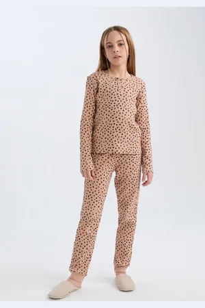 DeFacto Mädchen-pyjama-set Mit Geripptem Camisole-print – Rundhalsausschnitt, Lange Ärmel, Ober- Und Unterteil-set D7748a8 für Damen - 5–6 Jahre