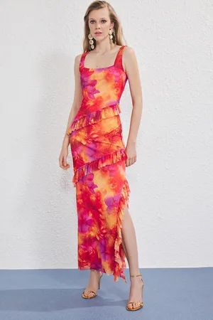 Trendyol Mehrfarbiges, Mit Rüschen Gefüttertes Maxi-abendkleid Für Die Nacht für Damen - 38