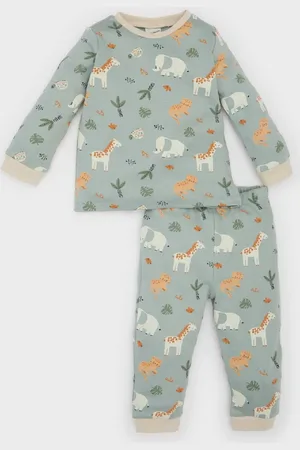 DeFacto Pyjama-set Für Babys Mit Safari-aufdruck – Langärmlig, Elastische Taille Oben, Langer Boden für Herren - 24–36 Monate