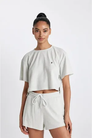 DeFacto Fit Cropped Fit Rundhalsausschnitt Sportler Rib Kurzarm T-shirt A9916ax24sm für Damen - M