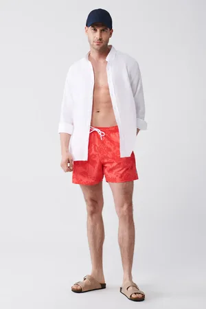 Avva Badeshorts Mit Granatapfelblüten-motiv, Schnell Trocknend, Bedruckt, Standardgröße 003802 für Herren - S