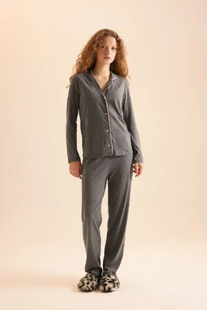 DeFacto Pyjama-set Mit Normaler Passform – Lange Ärmel Und Unterteil für Damen - 2XL