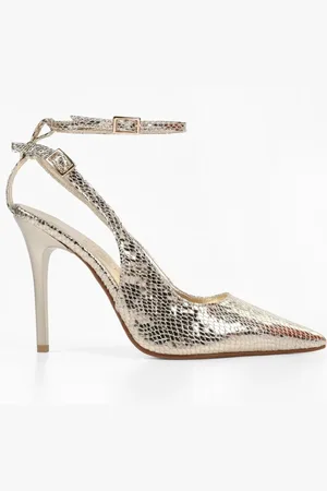 Shoeberry Stiletto Mit Mila-gold-schlangenmuster Und Gürtel Am Knöchel - 40