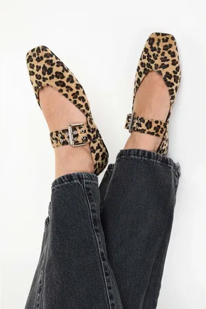Shoeberry Ballerinas Vell Leopard Feather Mit Gürtelschnalle für Damen - 40