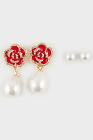 DeFacto Ohrringe Mit Blumen- Und Perlendetails, 2-teilig, E4038axns für Damen - One Size