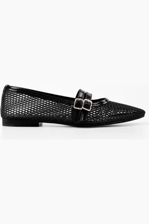 Shoeberry Ballerinas „lume“ Aus Schwarzem Netzstoff Mit Gürtel für Damen - 37
